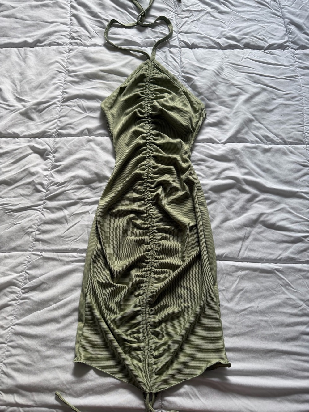 Princess Polly Sage Green Halter Ruched Mini Dress